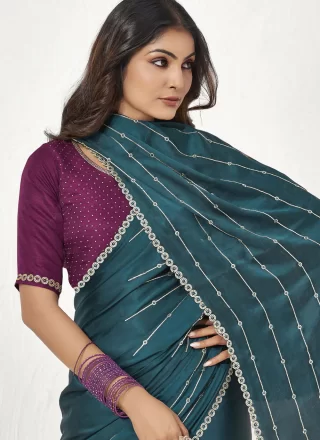Morpeach Satin Silk Classic Sari with Fancy and Stone Work
