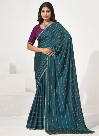 Morpeach Satin Silk Classic Sari with Fancy and Stone Work