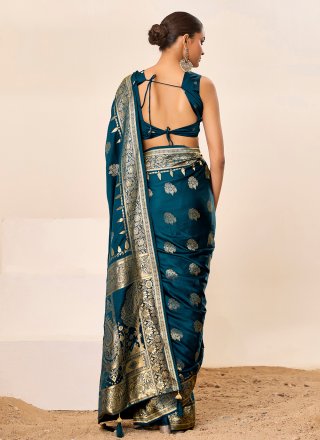 Morpeach Satin Silk Contemporary Sari with Jacquard and Woven Work