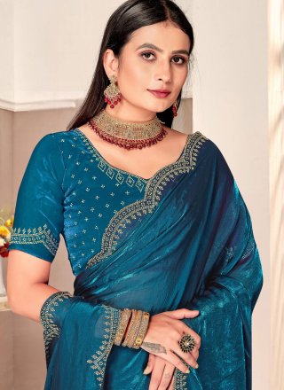 Morpeach Satin Silk Swarovski Work Designer Saree