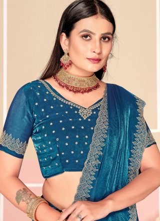 Morpeach Satin Silk Zircon Work Traditional Saree for Party
