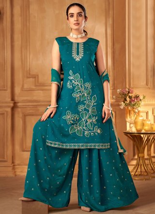 Morpeach Silk Embroidered and Zari Work Salwar Suit for Ceremonial