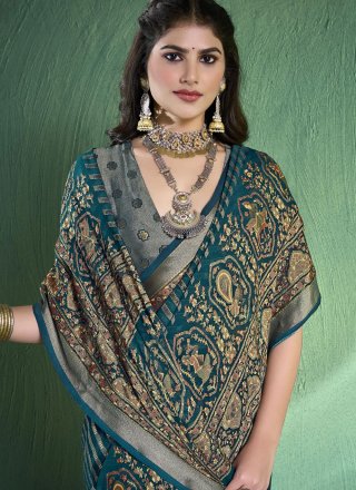 Morpeach Silk Fancy and Print Work Designer Sari