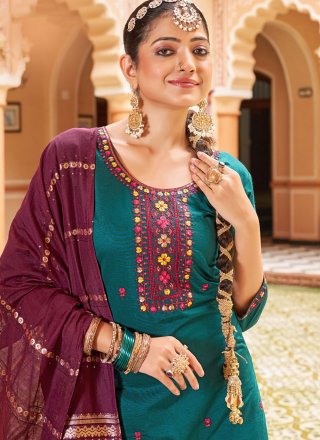 Morpeach Silk Readymade Salwar Suit with Embroidered and Sequins Work