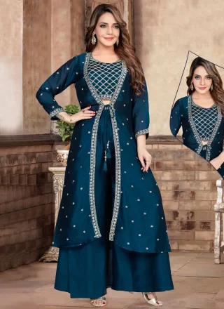 Morpeach Silk Salwar Suit with Embroidered Work for Ceremonial