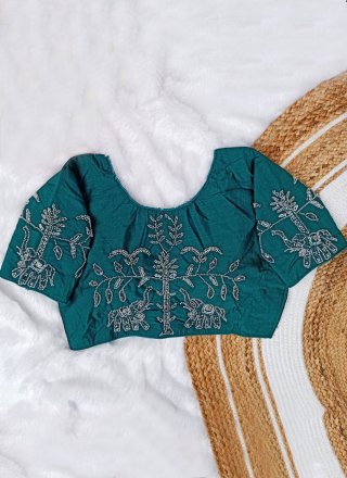 Moti and Sequins Work Silk Designer Blouse In Teal