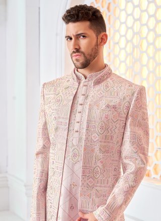 Multi Colour and Pink Silk Embroidered Work Indo Western