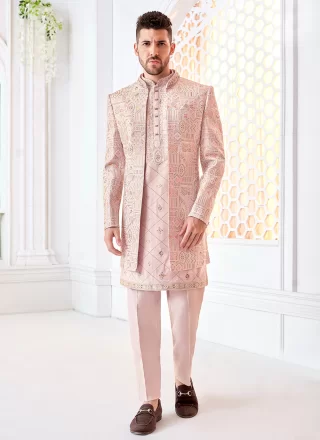 Multi Colour and Pink Silk Embroidered Work Indo Western