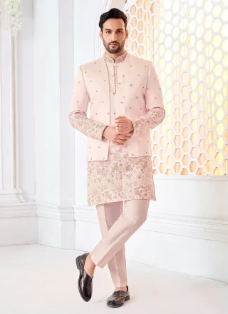 Multi Colour and Pink Silk Hand Work Indo Western