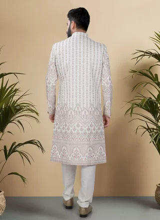 Multi Colour and White Silk Sherwani Mens Wear