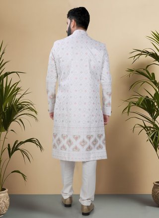 Multi Colour and White Silk Sherwani Mens Wear with Embroidered, Sequins and Thread Work for Ceremonial