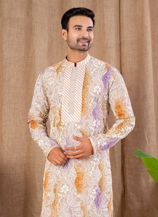 Multi Colour Art Silk Embroidered Work Kurta Pyjama for Ceremonial