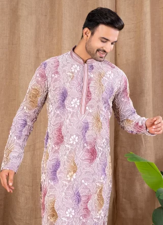 Multi Colour Art Silk Embroidered Work Kurta Pyjama for Ceremonial