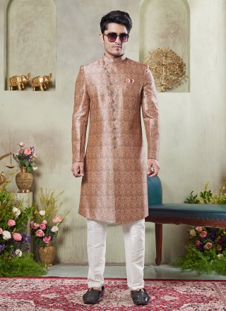 Multi Colour Art Silk Sherwani Mens Wear