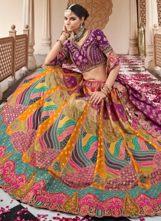 Multi Colour Banarasi Silk Cut and Embroidered Work Lehenga Choli