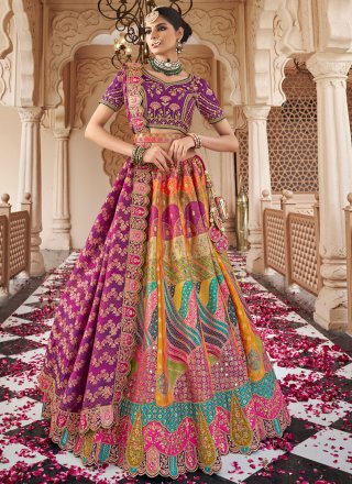 Multi Colour Banarasi Silk Cut and Embroidered Work Lehenga Choli