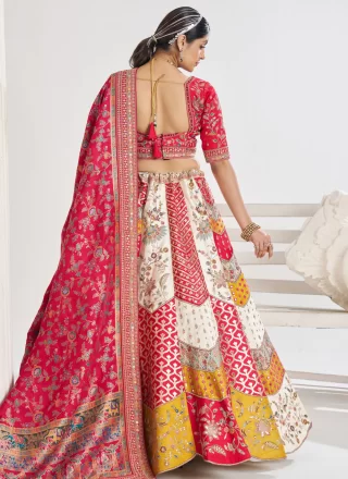 Multi Colour Banarasi Silk Cut, Mirror, Print, Thread, Weaving and Zari Work A - Line Lehenga Choli