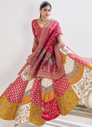 Multi Colour Banarasi Silk Cut, Mirror, Print, Thread, Weaving and Zari Work A - Line Lehenga Choli