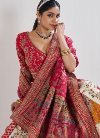 Multi Colour Banarasi Silk Cut, Mirror, Print, Thread, Weaving and Zari Work A - Line Lehenga Choli