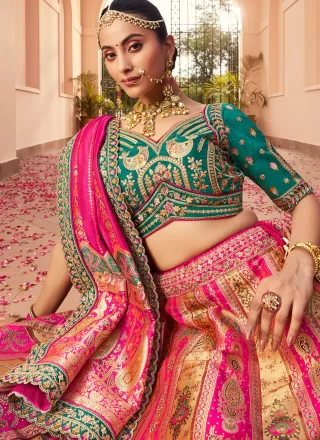 Multi Colour Banarasi Silk Embroidered, Sequins, Stone, Thread, Weaving and Zari Work Lehenga Choli