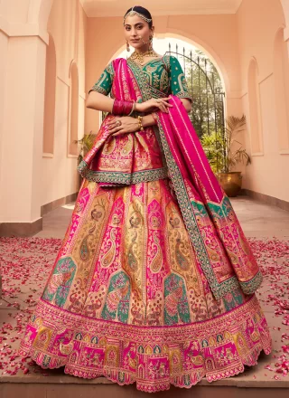 Multi Colour Banarasi Silk Embroidered, Sequins, Stone, Thread, Weaving and Zari Work Lehenga Choli