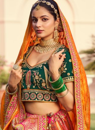 Multi Colour Banarasi Silk Embroidered, Sequins, Stone, Thread, Weaving and Zari Work Lehenga Choli