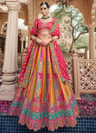 Multi Colour Banarasi Silk Lehenga Choli with Cut and Embroidered Work