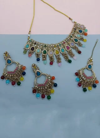 Multi Colour Beads and Stone Work Necklace Set