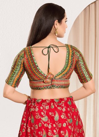 Multi Colour Brocade Blouse with Embroidered, Mirror and Thread Work for Festival