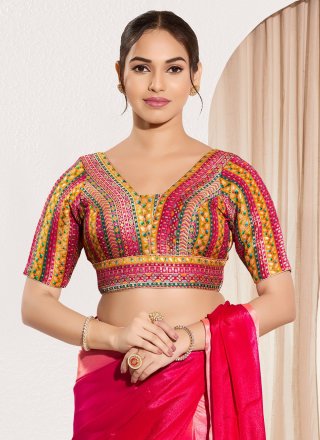 Multi Colour Brocade Designer Blouse with Embroidered, Mirror and Thread Work