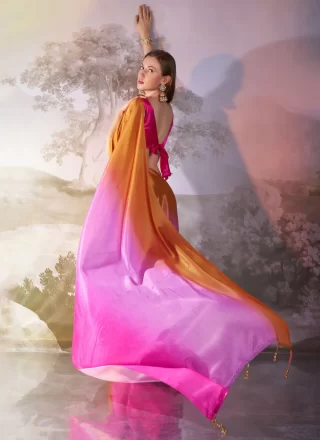 Multi Colour Chiffon Lace Work Casual Sari