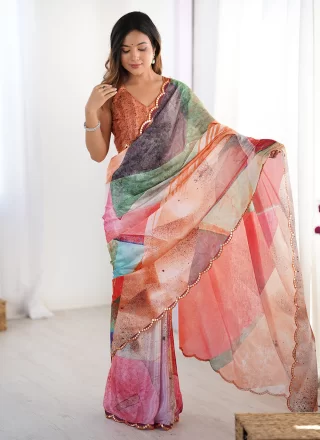 Multi Colour Chinon Classic Saree