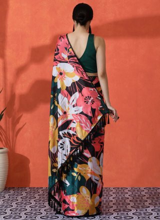 Multi Colour Chinon Classic Sari with Digital Print Work for Women