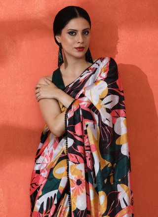 Multi Colour Chinon Classic Sari with Digital Print Work for Women
