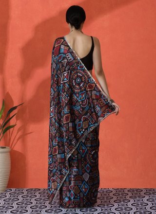 Multi Colour Chinon Contemporary Sari with Digital Print Work