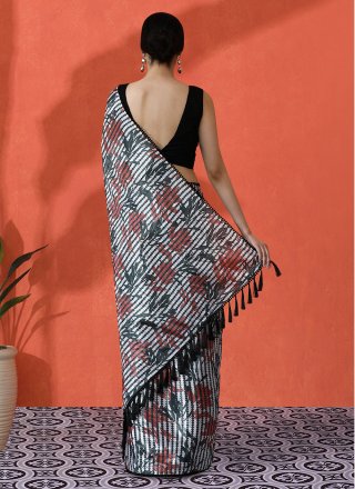 Multi Colour Chinon Digital Print Work Contemporary Sari