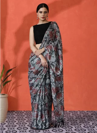 Multi Colour Chinon Digital Print Work Contemporary Sari