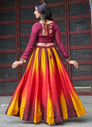 Multi Colour Chinon Embroidered and Gamthi Work Lehenga Choli for Ceremonial
