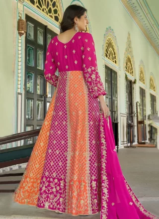 Multi Colour Chinon Gown with Embroidered, Stone and Zari Work