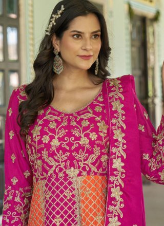 Multi Colour Chinon Gown with Embroidered, Stone and Zari Work