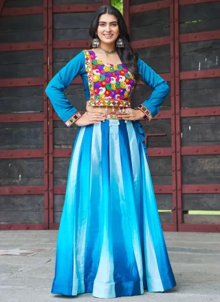 Multi Colour Chinon Lehenga Choli with Embroidered and Gamthi Work