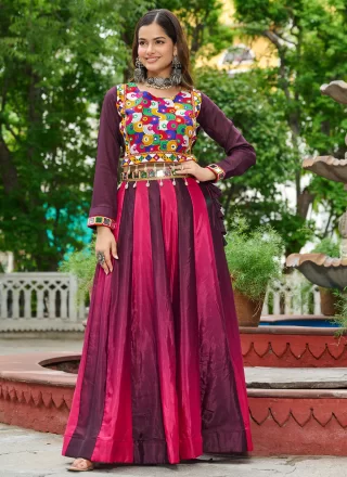 Multi Colour Chinon Lehenga Choli with Embroidered and Gamthi Work