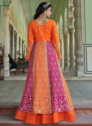 Multi Colour Chinon Readymade Lehenga Choli In Plain