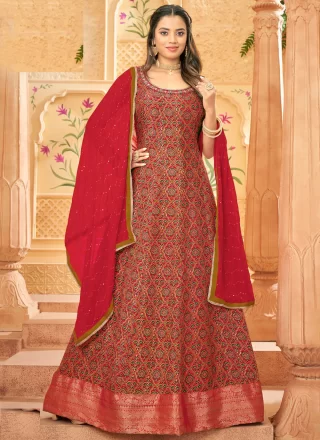 Multi Colour Cotton  Designer Gown with Paisley Print Work for Ceremonial