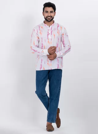 Multi Colour Cotton Digital Print Work Short Kurta