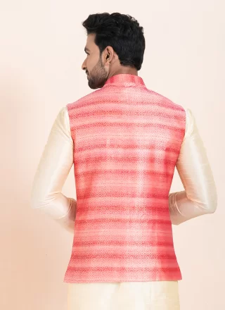 Multi Colour Cotton Jacquard Work Nehru Jackets for Ceremonial