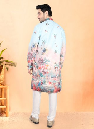 Multi Colour Cotton Kurta Pyjama with Sequins and Thread Work