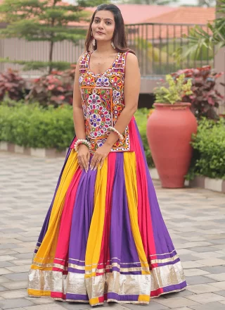 Multi Colour Cotton Lace Work Readymade Lehenga Choli for Festival