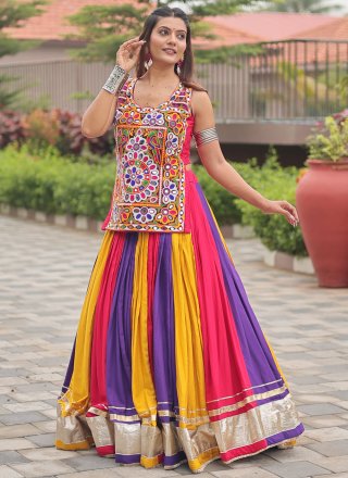 Multi Colour Cotton Lace Work Readymade Lehenga Choli for Festival