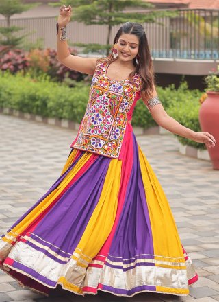 Multi Colour Cotton Lace Work Readymade Lehenga Choli for Festival
